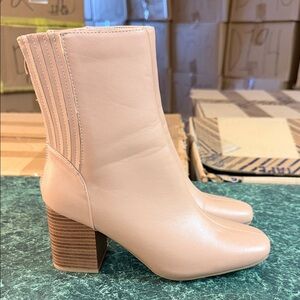 Journee Collection Blush Nude Ankle Booties with Stacked Heel
